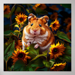 Póster Hamster entre girasoles