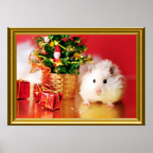 Póster Hamster Kokolinka con árbol de Navidad