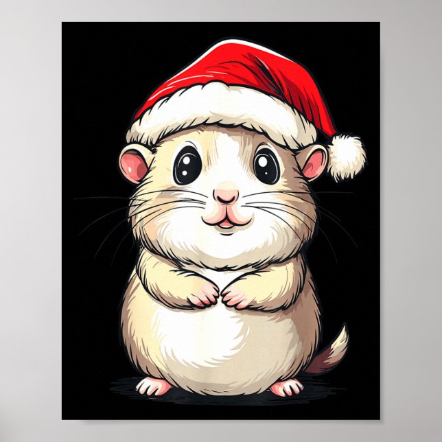 Póster Hamster Santa Hat Pet Lover Boys Girls Kids Christ (Frente)