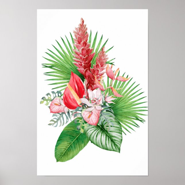 Póster ¡Hana hou! Arreglo de flores de Hawai (blanco) (Frente)