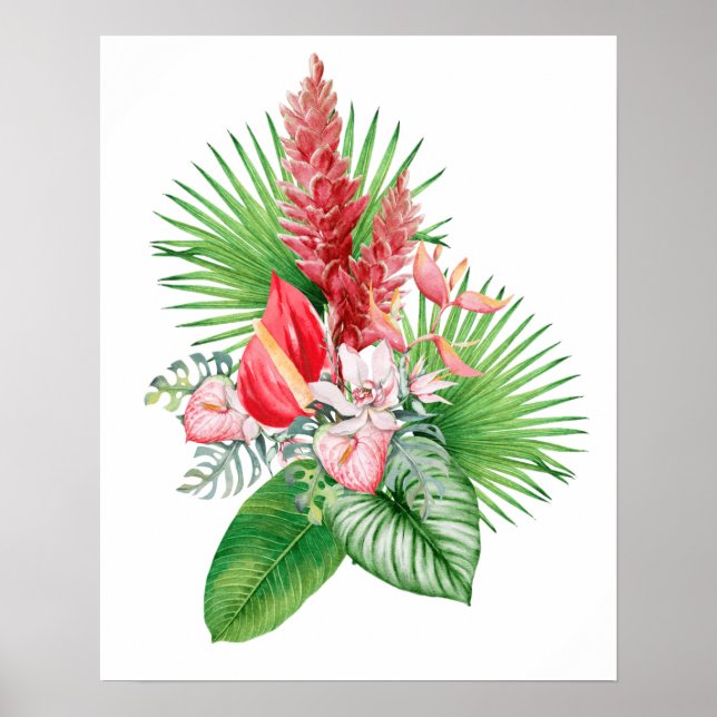 Póster ¡Hana hou! Arreglo de flores de Hawai (blanco) (Frente)