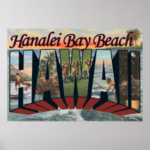 Póster Hanalei Bay Beach, Hawaii - Large Letter Scenes