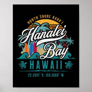 Póster Hanalei Byy North Shore Kauai Hawaii Retro Sun Sur