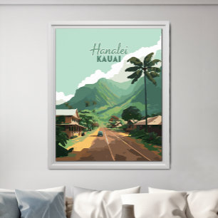 Póster Hanalei Kauai Hawaii Bay Mountains Green