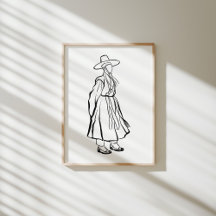 Hanbok coreano con Poster de la línea de tinta de