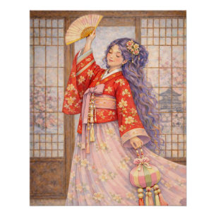 Póster Hanbok Elegante con Abanico