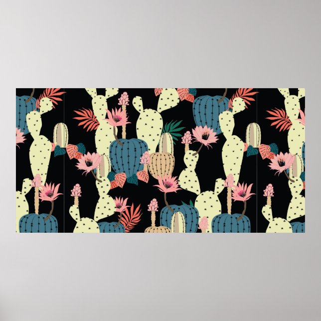 Póster Hand drawing Cactus Plant and flowers Seamless Pat (Frente)