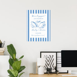 Póster hand drawn blue  Couple Swan Whimsical Wedding
