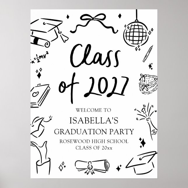 Póster Hand Drawn Class of 2027 Graduation Party Welcome (Frente)