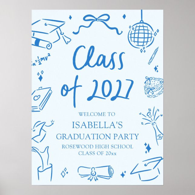 Póster Hand Drawn Class of 2027 Graduation Party Welcome (Frente)