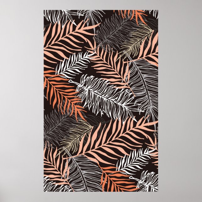 Póster Hand drawn doodle palm leaves pattern (Frente)