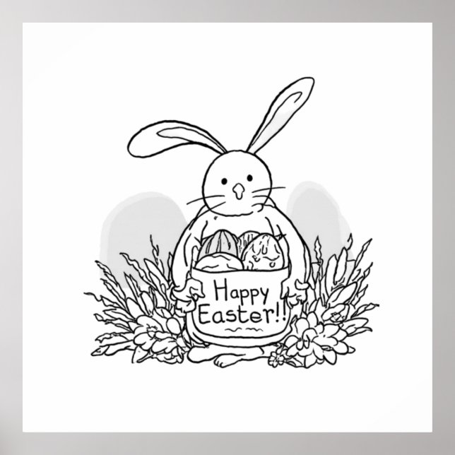 Póster Hand Drawn Easter Bunny Coloring Style Spring (Frente)