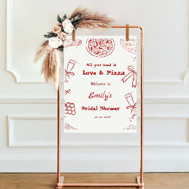 Póster Hand Drawn es love & Pizza Bridal Shower