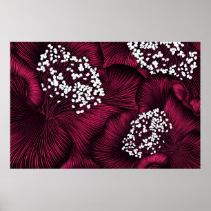 Póster Hand drawn floral pattern with camelia flowers