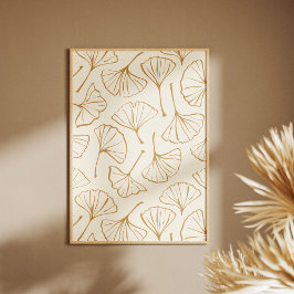 Póster Hand Drawn Ginkgo Japanese Boho Japandi Botanical
