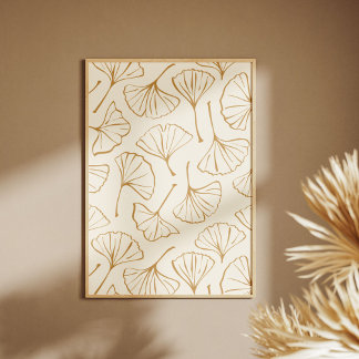 Póster Hand Drawn Ginkgo Japanese Boho Japandi Botanical
