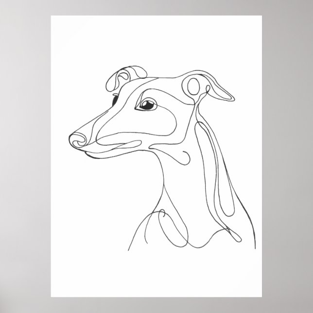 Póster Hand Drawn Greyhound Line Art - Minimalist Design (Frente)