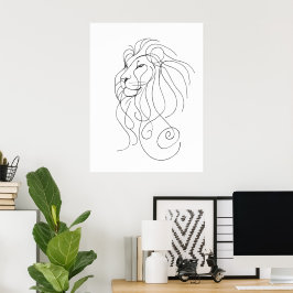 Póster Hand Drawn Lion - Minimalist Line Art