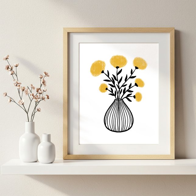 Póster Hand-Drawn Mixed Media Art Mustard Yellow Florals (Subido por el creador)