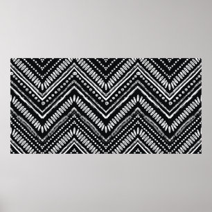 Póster Hand drawn pattern. Zigzag and stripe line, tribal
