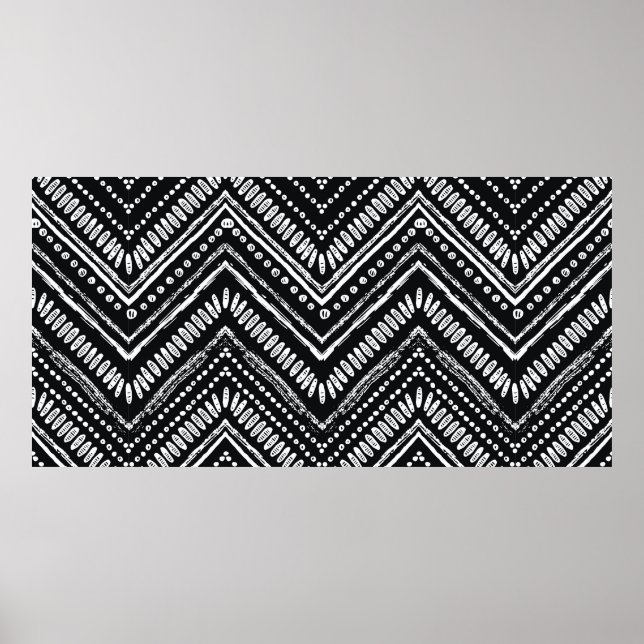 Póster Hand drawn pattern. Zigzag and stripe line, tribal (Frente)
