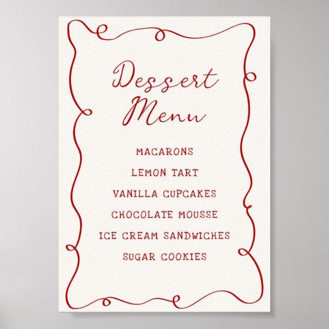 Póster Hand Drawn Red Frame Dessert Menu (Frente)