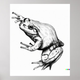 Póster Hand drawn sketch of frog in ukiyo-e art
