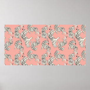 Póster Hand drawn tiger seamless pattern, big cats in dif