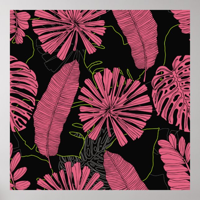 Póster Hand drawn tropical leaves. Exotic plant. Tropical (Frente)