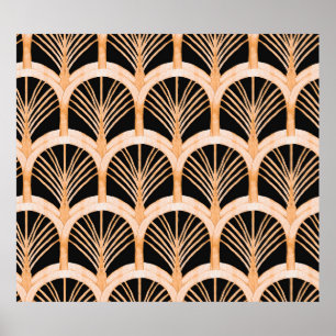 Póster Hand drawn watercolor seamless pattern with gold i