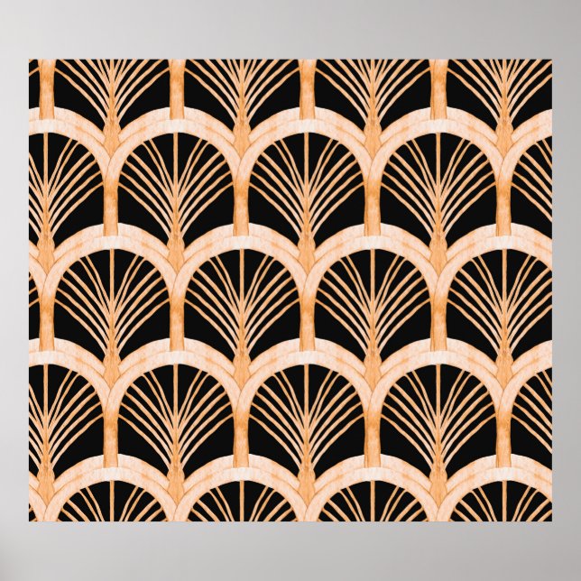 Póster Hand drawn watercolor seamless pattern with gold i (Frente)