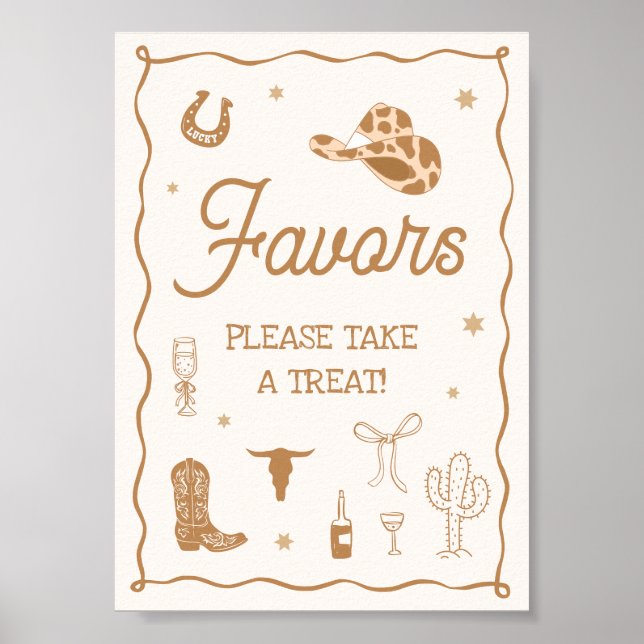 Póster Hand Drawn Western Bridal Shower Favor (Frente)