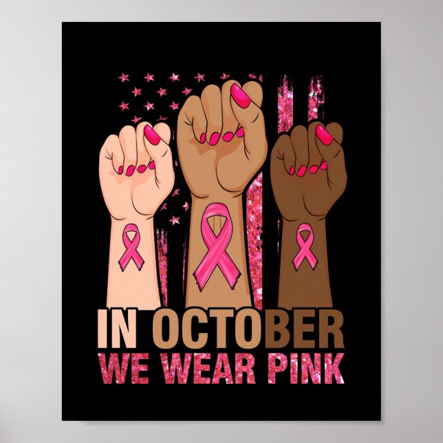 Póster Hand En Octubre usamos cáncer de mama rosa (Frente)