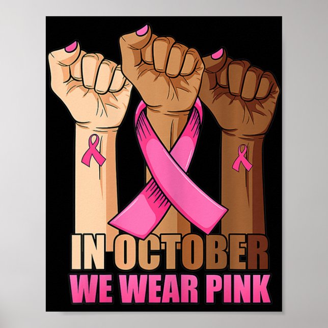 Póster Hand En Octubre usamos conciencia de cáncer de mam (Frente)