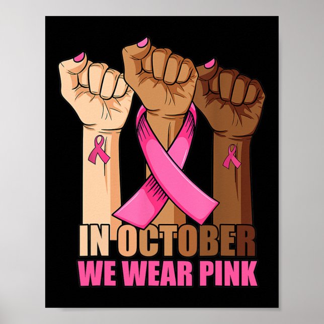 Póster Hand En Octubre usamos conciencia de cáncer de mam (Frente)