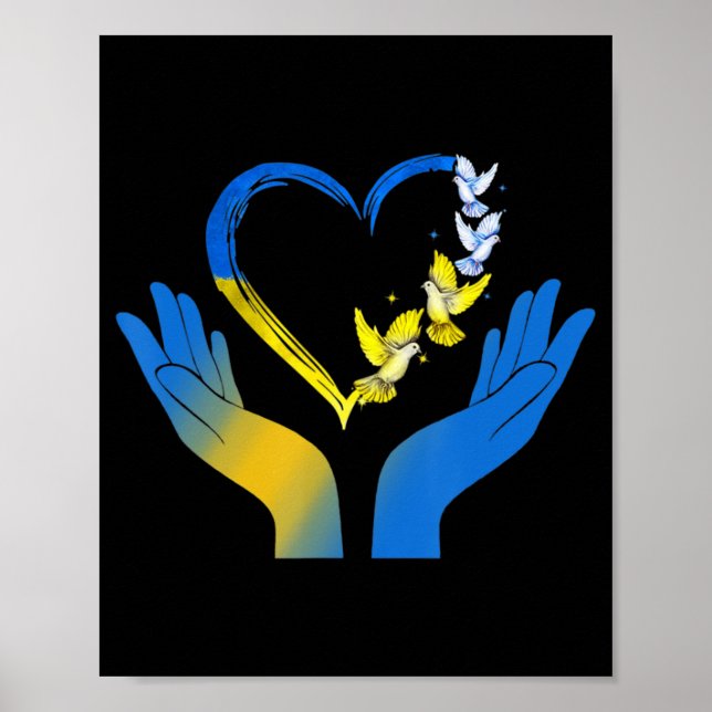 Póster Hand Heart Ukrainian Flag Dove Ukraine Stand With  (Frente)