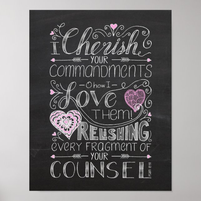 Póster Hand Lettered Bible Verse Chalkboard Scripture Art (Frente)