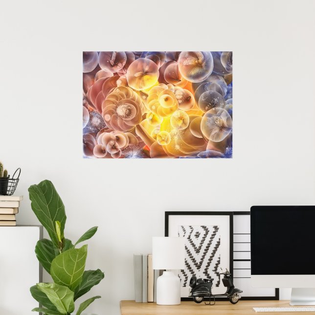Póster Hand Painted Abstract Flowers Gouache Fantasy Ar (Oficina en casa)