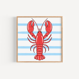 Póster Hand-Painted Coastal Mediterranean Lobster Art