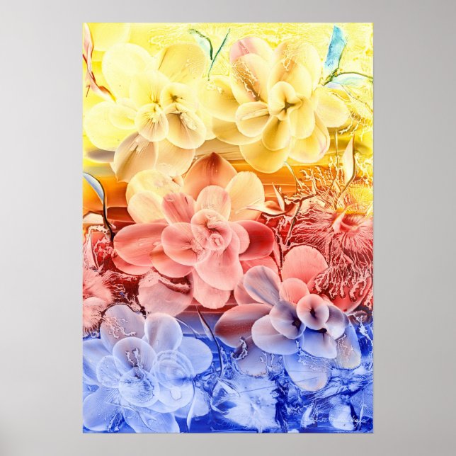 Póster Hand Painted Fantasy Floral Art - Yellow Red Blue  (Frente)