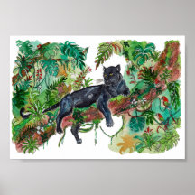 Hand Painted Panther Jungle Watercolor Art