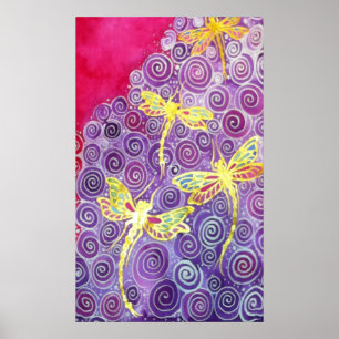 Póster Hand Painted Silk Dragonfly Poster by Cyn Mc