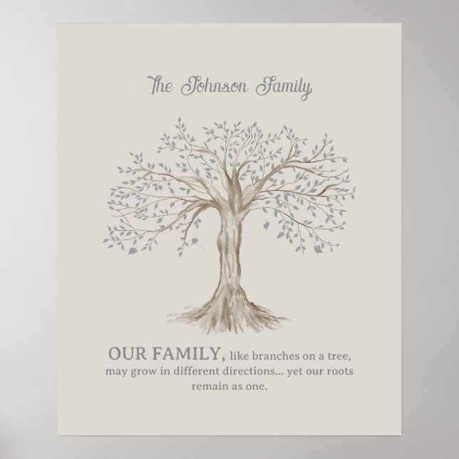 Póster Hand Painted Tree Custom Family Quote Beige (Frente)