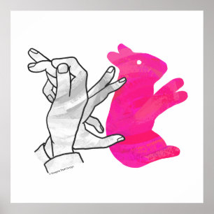 Póster Hand Silhouette Rabbit Pink