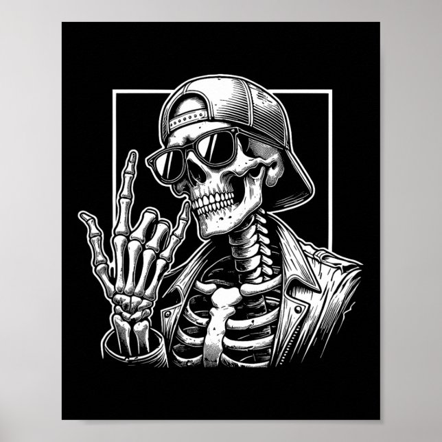 Póster Hand Skeleton Rock Halloween Costume Rocker Guay R (Frente)