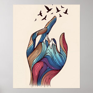 Póster Hand to Horizon - Las aves crecen desde las cumbre