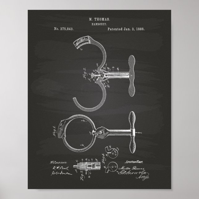 Póster Handcuff 1888 Patent Art Chalkboard (Frente)