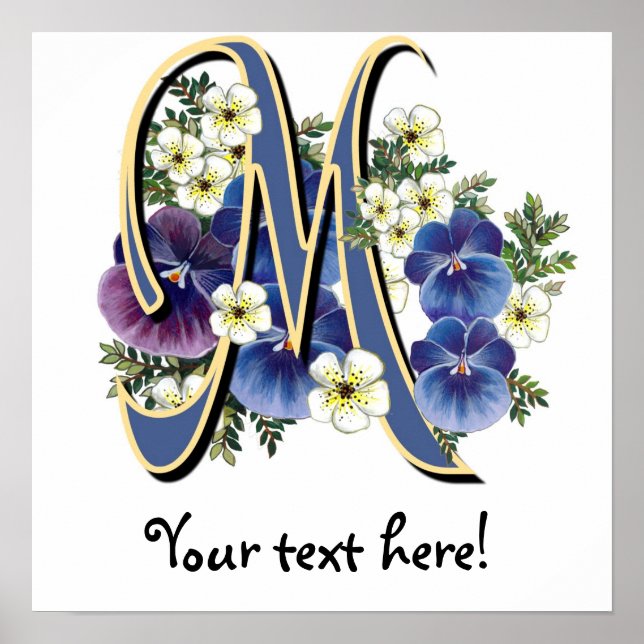 Póster Handpainted Pansy Initial Monogram -  M (Frente)