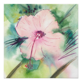 Póster Handpainted Watercolour Belizean Hibiscus Flower