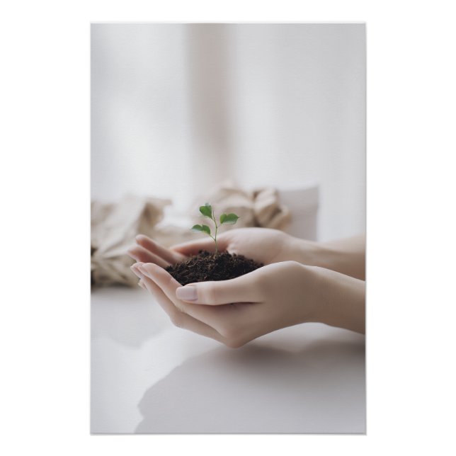 Póster Hands Holding Seedling Growth Hope (Anverso)